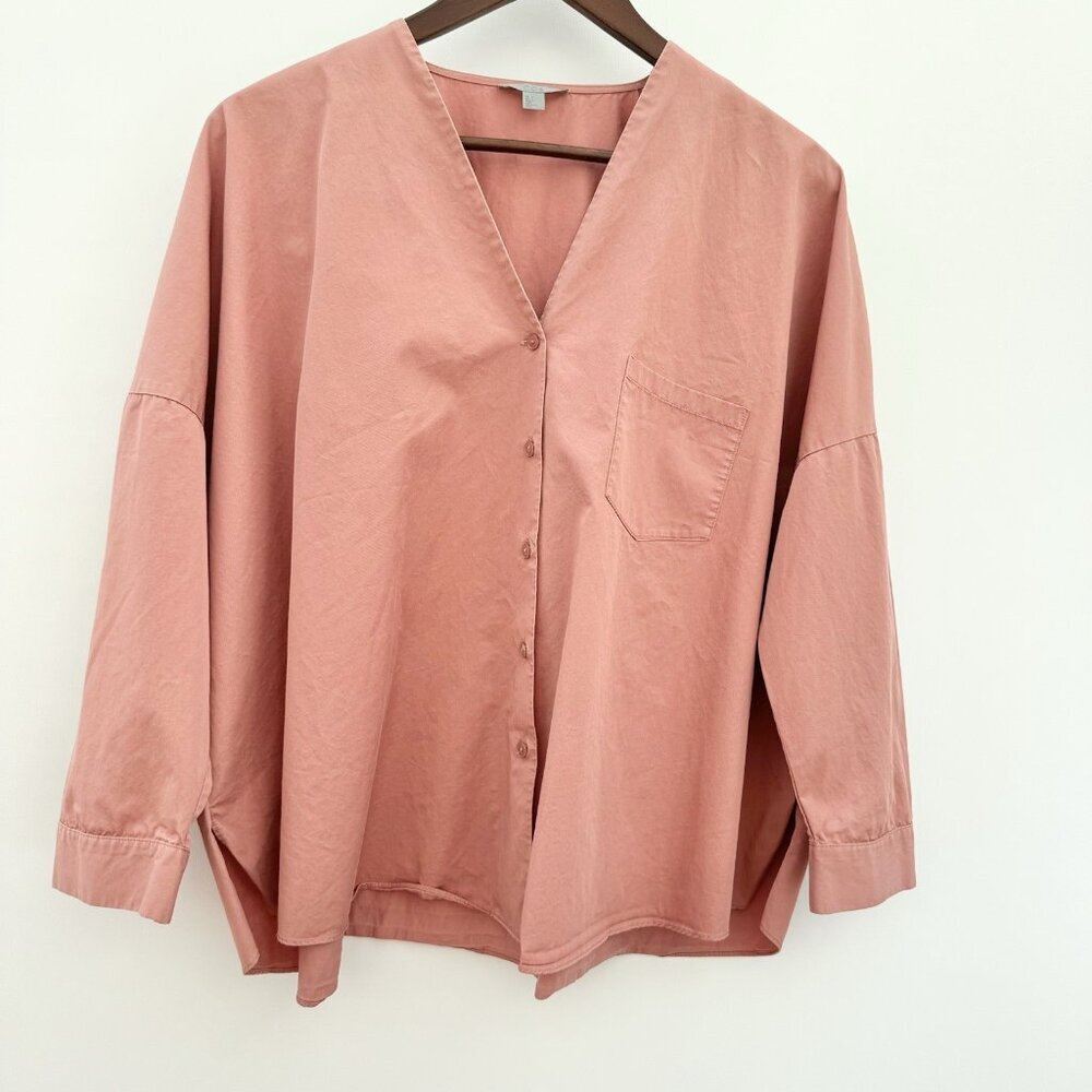 COS Women's Shirt Oversized Top, Dusty Rose, Cotton‎ Poplin, Minimalist, Size 2